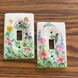 Hand-Painted Floral Porcelain Light Switch Plate Cover - Pink & Green